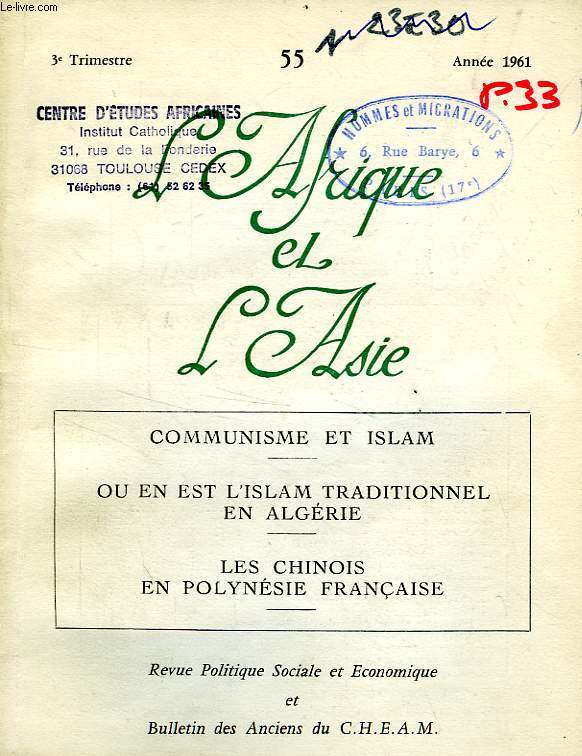 L'AFRIQUE ET L'ASIE, N 55, 3e TRIM. 1961