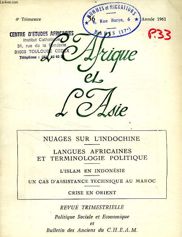 L'AFRIQUE ET L'ASIE, N 56, 4e TRIM. 1961
