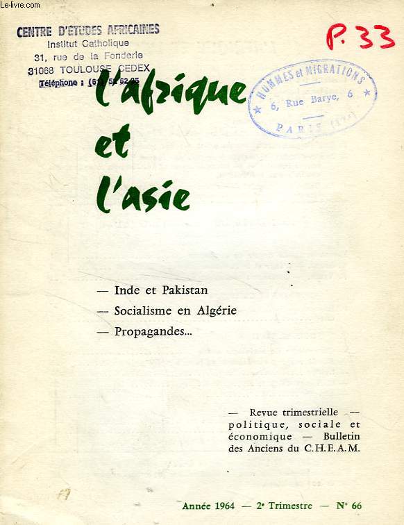 L'AFRIQUE ET L'ASIE, N 66, 2e TRIM. 1964