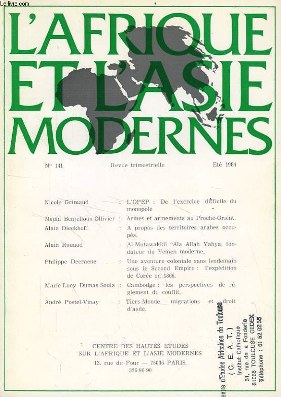 L'AFRIQUE ET L'ASIE MODERNES, N 141, ETE 1984