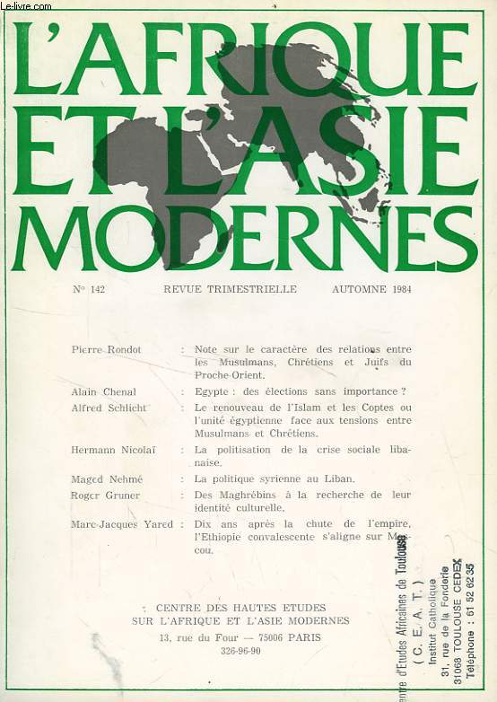 L'AFRIQUE ET L'ASIE MODERNES, N 142, AUTOMNE 1984