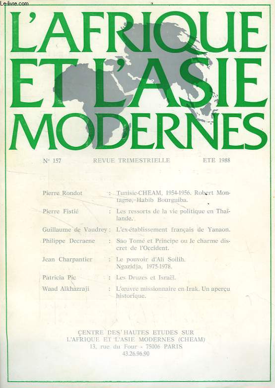 L'AFRIQUE ET L'ASIE MODERNES, N 157, ETE 1988