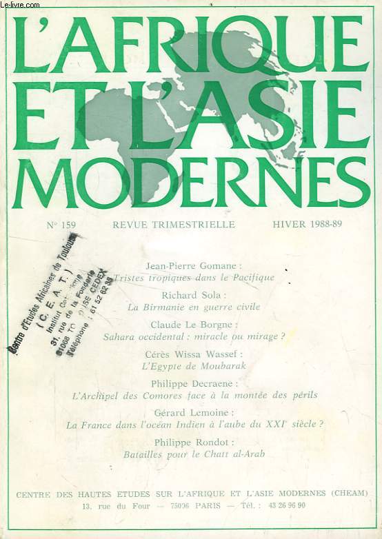 L'AFRIQUE ET L'ASIE MODERNES, N 159, HIVER 1988-1989