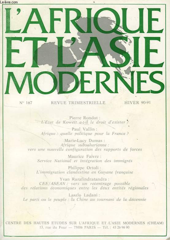 L'AFRIQUE ET L'ASIE MODERNES, N 167, HIVER 1990-1991