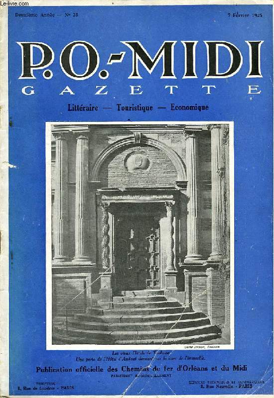 P.O.-MIDI, N 23, FEV. 1925, GAZETTE LITTERAIRE, TOURISTIQUE, ECONOMIQUE