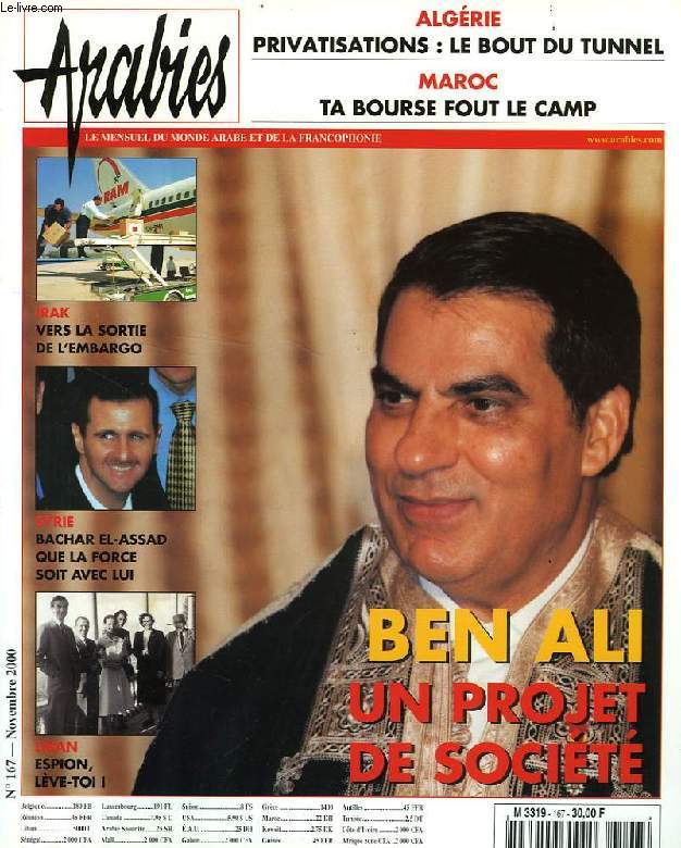 ARABIES, N 167, NOV. 2000, LE MENSUEL DU MONDE ARABE ET DE LA FRANCOPHONIE