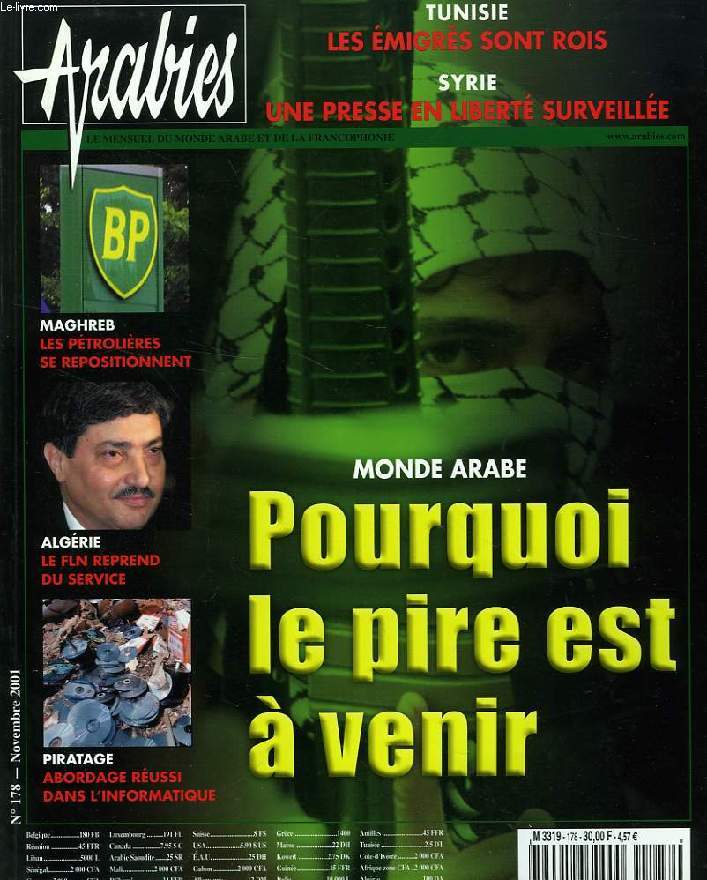 ARABIES, N 178, NOV. 2001, LE MENSUEL DU MONDE ARABE ET DE LA FRANCOPHONIE