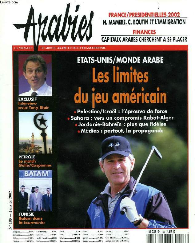 ARABIES, N 180, JAN. 2002, LE MENSUEL DU MONDE ARABE ET DE LA FRANCOPHONIE