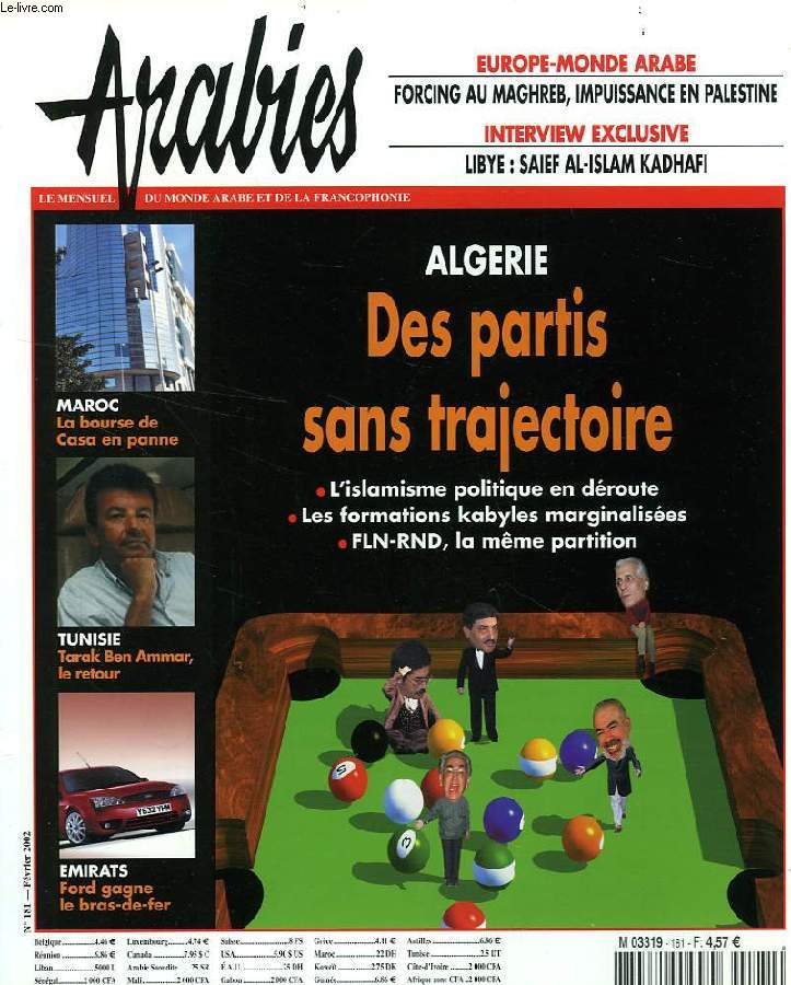 ARABIES, N 181, FEV. 2002, LE MENSUEL DU MONDE ARABE ET DE LA FRANCOPHONIE