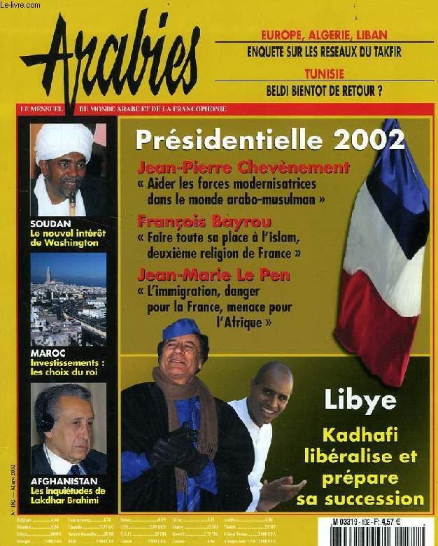 ARABIES, N 182, MARS 2002, LE MENSUEL DU MONDE ARABE ET DE LA FRANCOPHONIE