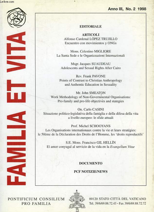 FAMILIA ET VITA, ANNO III, N 2, 1998