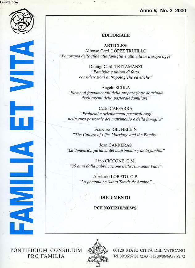 FAMILIA ET VITA, ANNO V, N 2, 2000