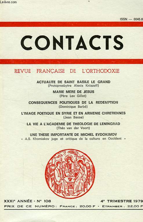 CONTACTS, REVUE FRANCAISE DE L'ORTHODOXIE, 31e ANNEE, N 108, 4e TRIM. 1979