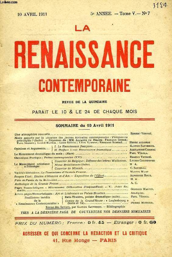 LA RENAISSANCE CONTEMPORAINE, 5e ANNEE, N 7, AVRIL 1911