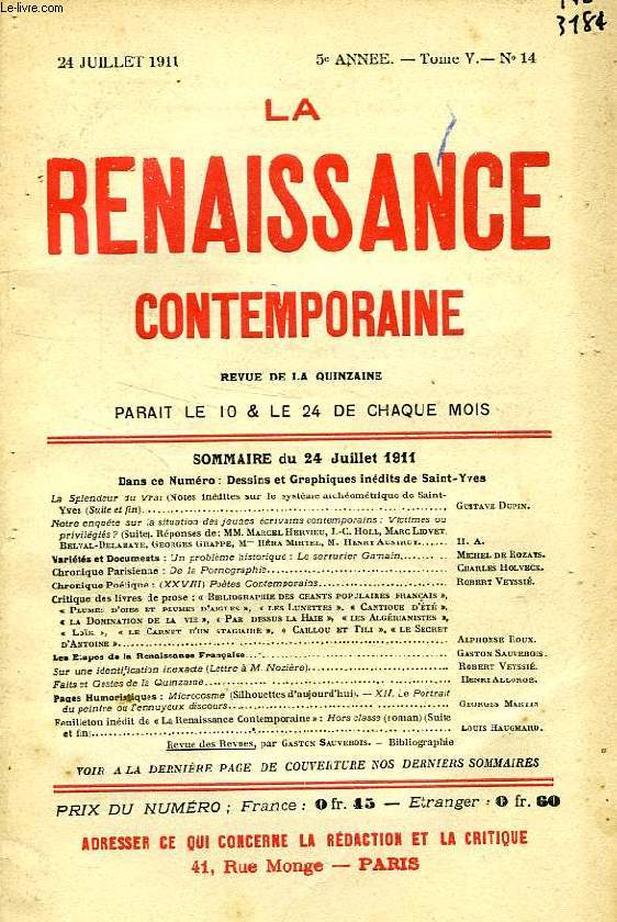 LA RENAISSANCE CONTEMPORAINE, 5e ANNEE, N 14, JUILLET 1911