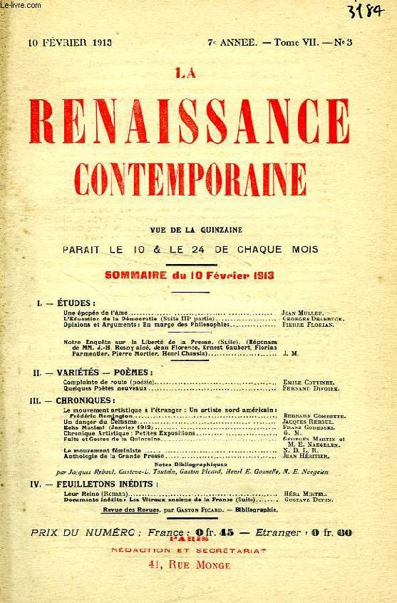 LA RENAISSANCE CONTEMPORAINE, 7e ANNEE, N 3, FEV. 1913