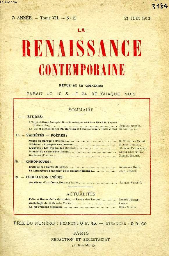 LA RENAISSANCE CONTEMPORAINE, 7e ANNEE, N 12, JUIN 1913