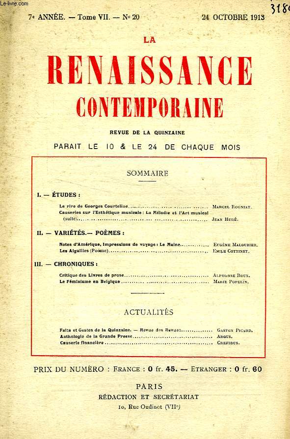 LA RENAISSANCE CONTEMPORAINE, 7e ANNEE, N 20, OCT. 1913