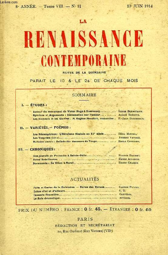 LA RENAISSANCE CONTEMPORAINE, 8e ANNEE, N 11, JUIN 1914