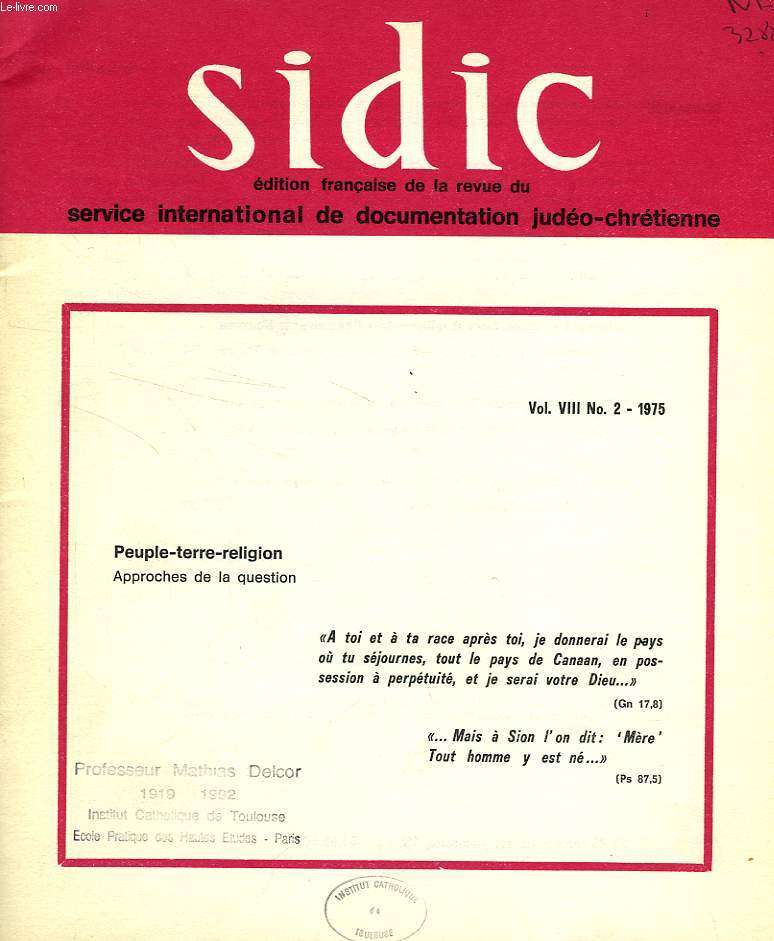 SIDIC, VOL. VIII, N 2, 1975, SERVICE INTERNATIONAL DE DOCUMENTATION JUDEO-CHRETIENNE