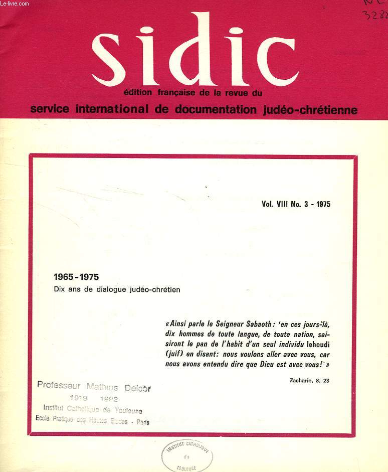 SIDIC, VOL. VIII, N 3, 1975, SERVICE INTERNATIONAL DE DOCUMENTATION JUDEO-CHRETIENNE