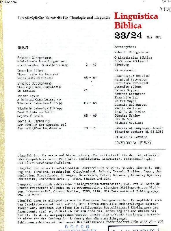 LINGUISTICA BIBLICA, N 23-24, MAI 1973