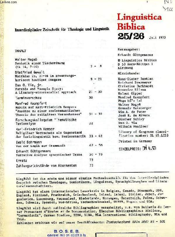LINGUISTICA BIBLICA, N 25-26, JULI 1973