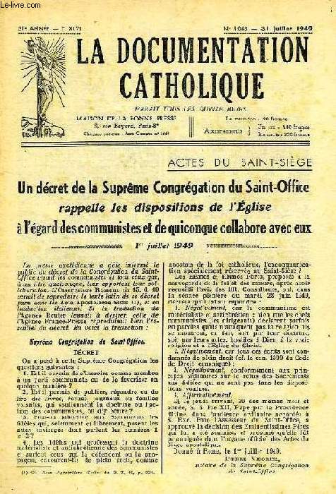 LA DOCUMENTATION CATHOLIQUE, 1949-2003, LOT DE 55 ANNEES