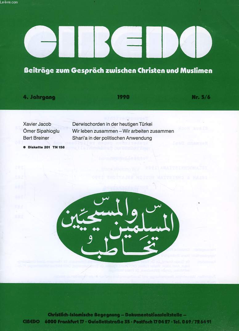 CIBEDO, 4. JAHRGANG, Nr. 5-6, 1990, BEITRGE ZUM GESPRCH ZWISCHEN CHRISTEN UND MUSLIMEN