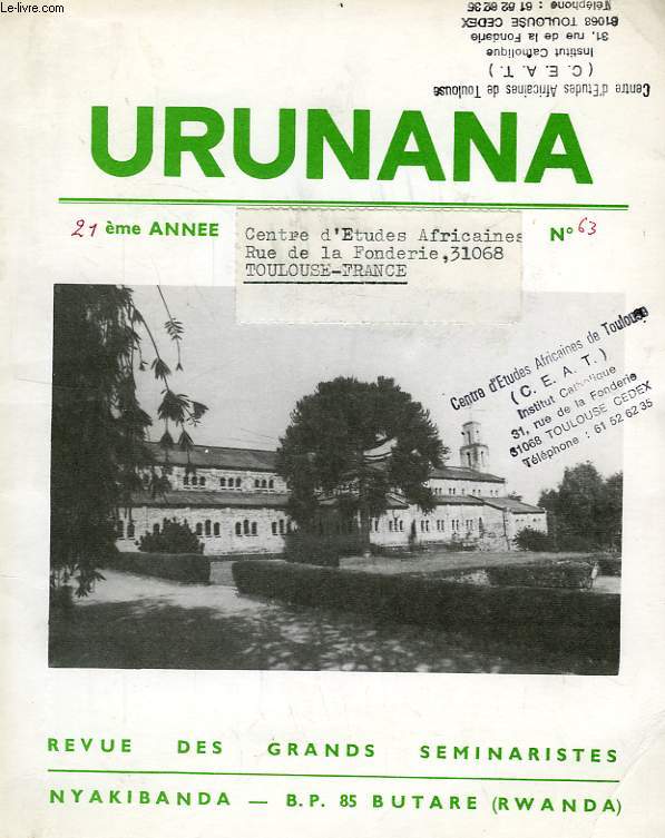 URUNANA, 21e ANNEE, N 63, JUILLET 1988