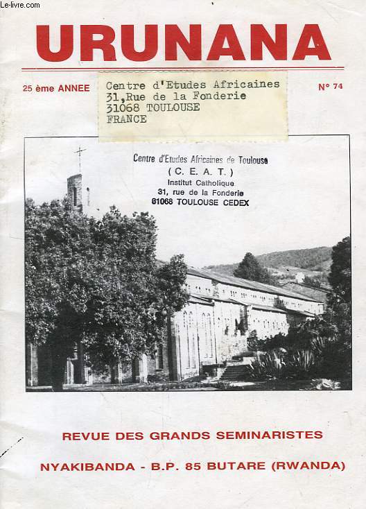URUNANA, 25e ANNEE, N 74, PAQUES 1991