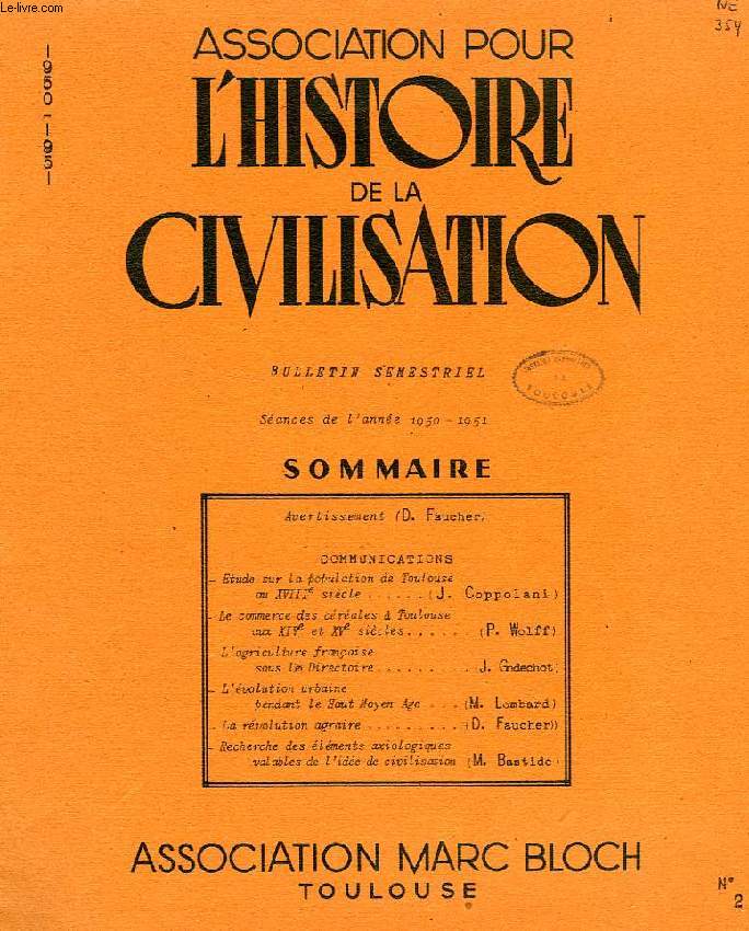 ASSOCIATION POUR L'HISTOIRE DE LA CIVILISATION, N 2, SEANCES DE L'ANNEE 1950-1951