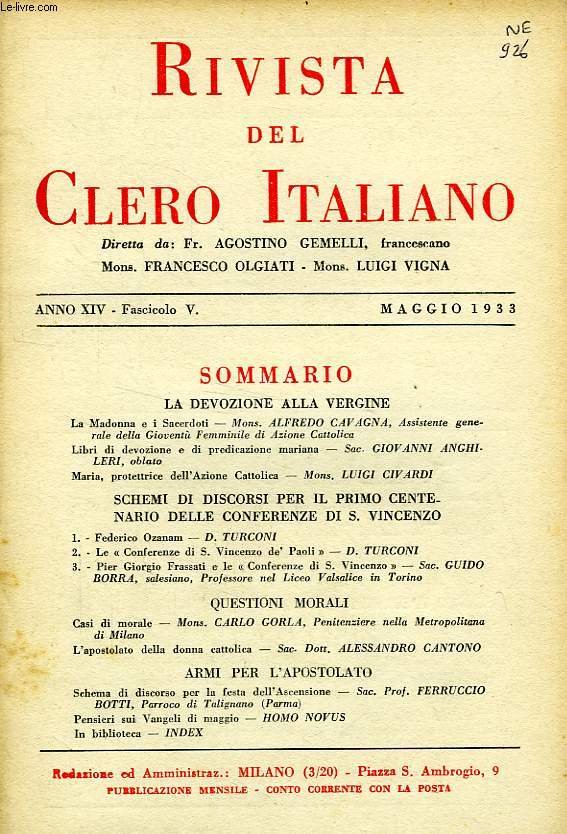 RIVISTA DEL CLERO ITALIANO, ANNO XIV, FASC. 5, MAGGIO 1933