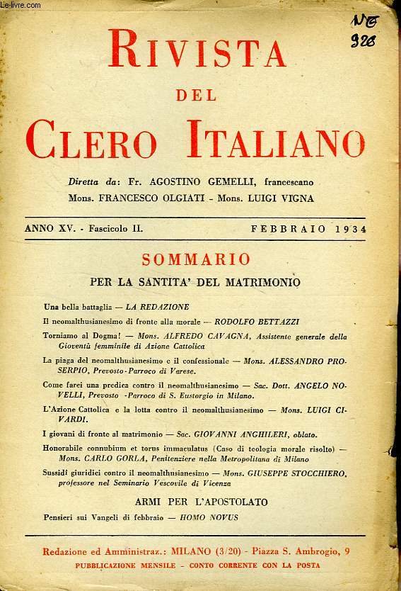 RIVISTA DEL CLERO ITALIANO, ANNO XV, FASC. 2, FEBB. 1934