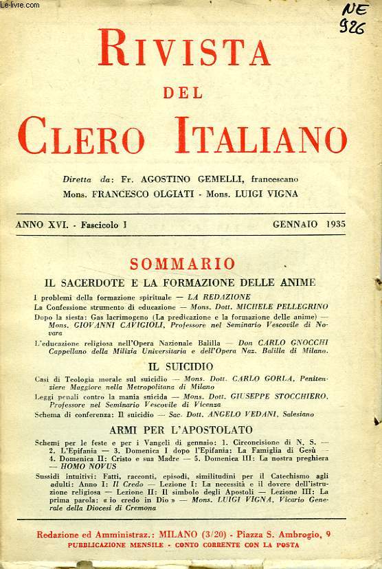 RIVISTA DEL CLERO ITALIANO, ANNO XVI, FASC. 1, GENN. 1935
