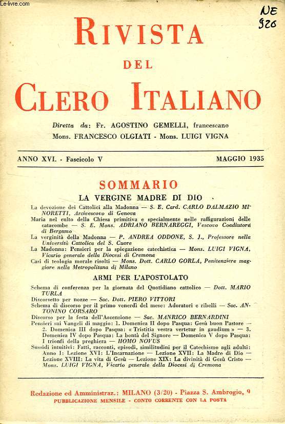 RIVISTA DEL CLERO ITALIANO, ANNO XVI, FASC. 5, MAGGIO 1935