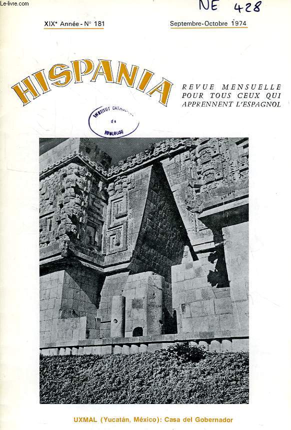 HISPANIA, XIXe ANNEE, N 181, SEPT.-OCT. 1974