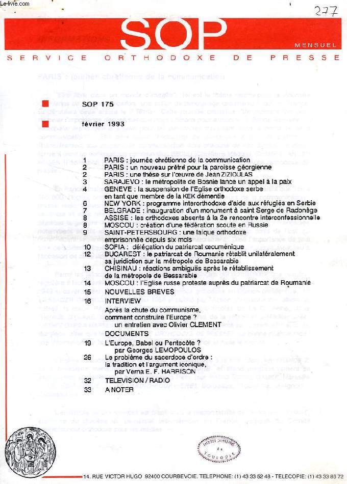 SOP, SERVICE ORTHODOXE DE PRESSE, 1993-2005, 129 NUMEROS