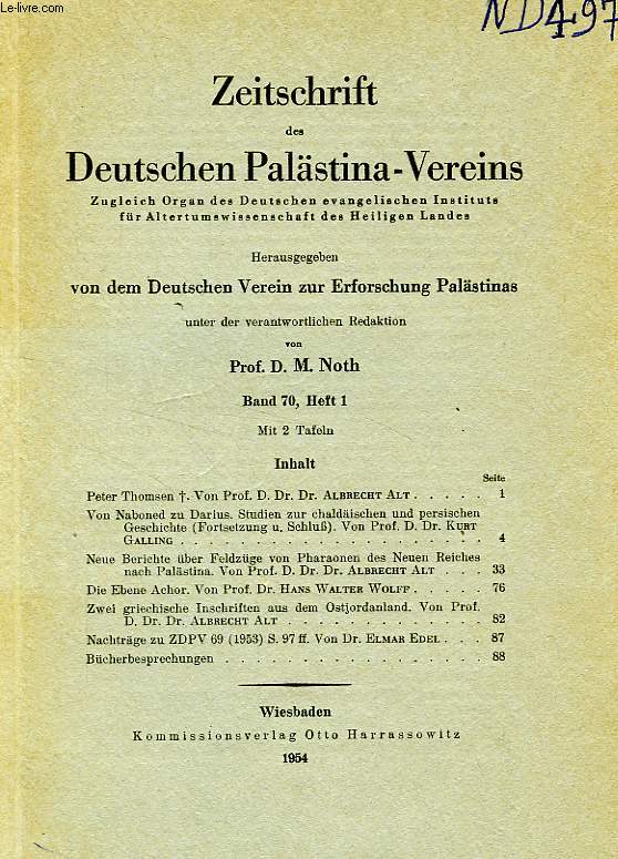 ZEITSCHRIFT DES DEUTSCHEN PALSTINA-VEREINS, BAND 70, HEFT 1, 1954