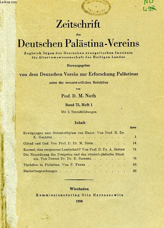 ZEITSCHRIFT DES DEUTSCHEN PALSTINA-VEREINS, BAND 75, HEFT 1, 1959