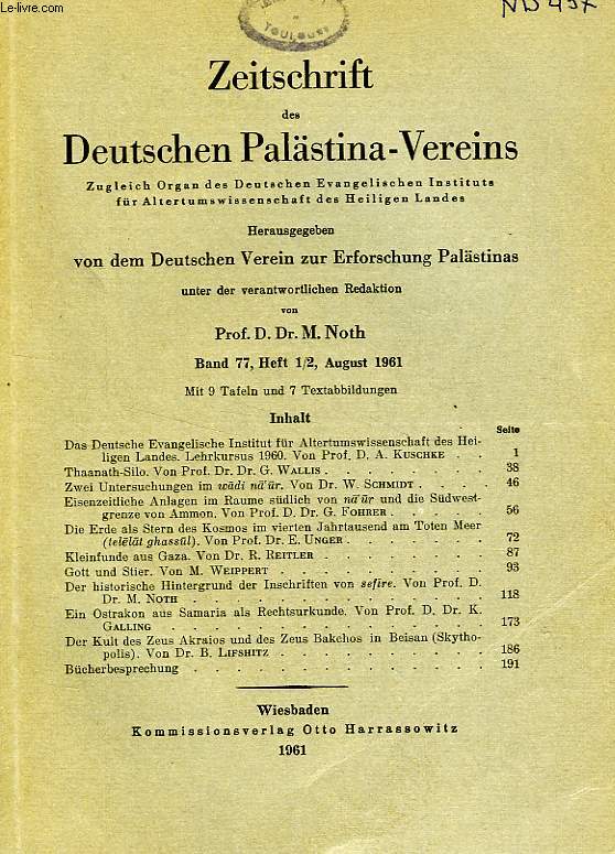 ZEITSCHRIFT DES DEUTSCHEN PALSTINA-VEREINS, BAND 77, HEFT 1-2, 1961