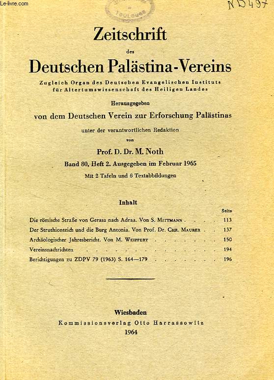 ZEITSCHRIFT DES DEUTSCHEN PALSTINA-VEREINS, BAND 80, HEFT 2, 1964