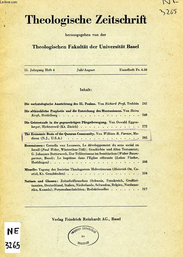 THEOLOGISCHE ZEITSCHRIFT, 11. JAHRGANG, HEFT 4, JULI-AUG. 1955