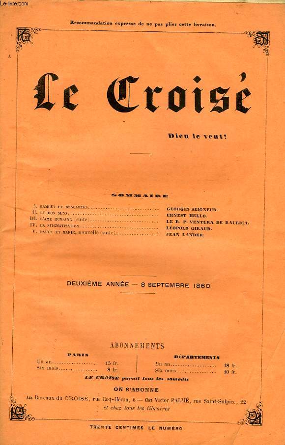 LE CROIS, DIEU LE VEUT !, 2e ANNEE, N 6, SEPT. 1860