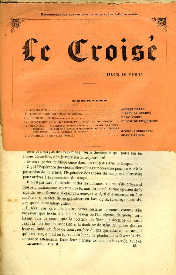LE CROIS, DIEU LE VEUT !, 2e ANNEE, N 29, FEV. 1861
