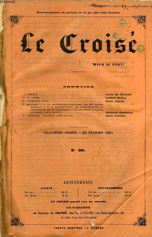 LE CROIS, DIEU LE VEUT !, 2e ANNEE, N 30, FEV. 1861