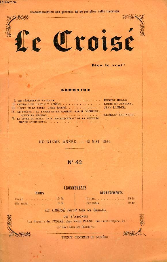 LE CROIS, DIEU LE VEUT !, 2e ANNEE, N 42, MAI 1861