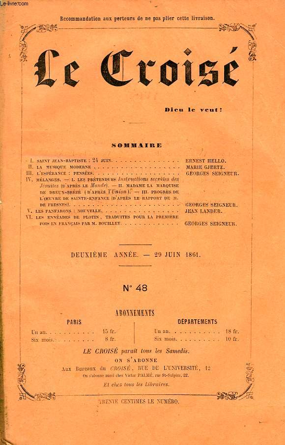 LE CROIS, DIEU LE VEUT !, 2e ANNEE, N 48, JUIN 1861