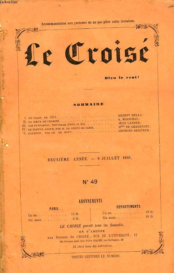 LE CROIS, DIEU LE VEUT !, 2e ANNEE, N 49, JUILLET 1861