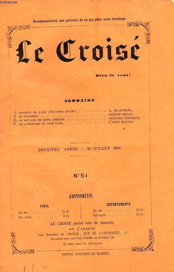 LE CROIS, DIEU LE VEUT !, 2e ANNEE, N 51, JUILLET 1861